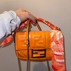 Authentic Fendi Mini Baguette Vibrant Orange Mini Bag